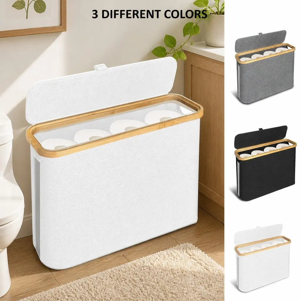 Toilet Paper Storage Basket 2 Pack Bamboo Lid Handle Organizer RV Closet