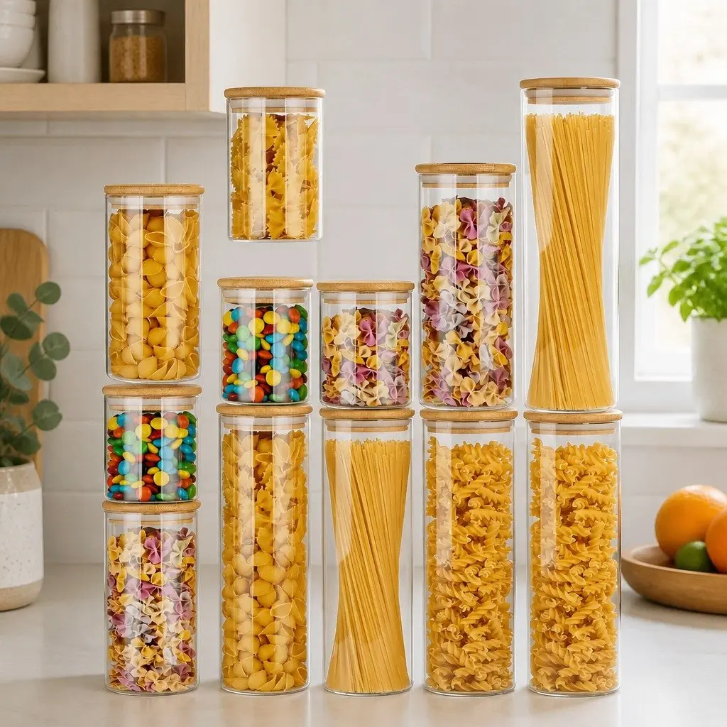 Glass Storage Jars Set with Bamboo Lids