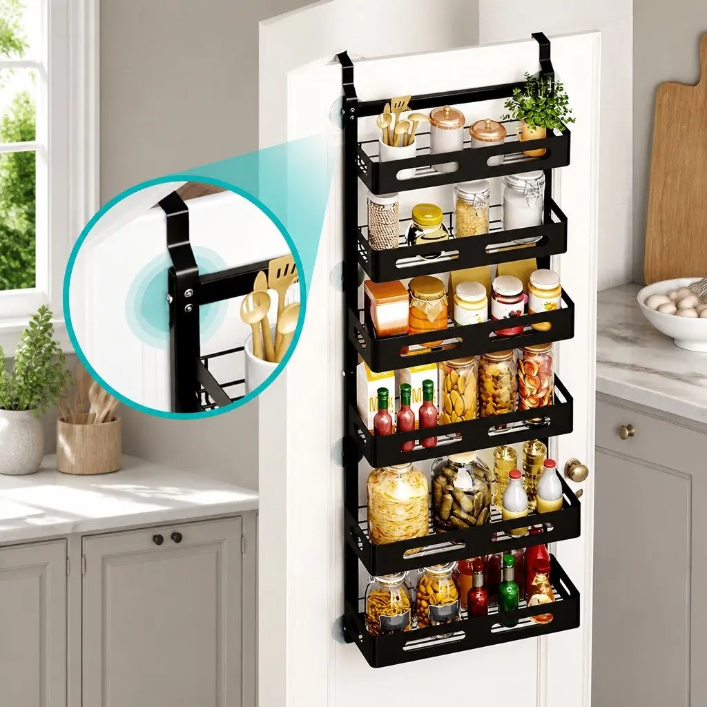 Over the Door Organizer Metal 6 Tier Adjustable Black Storage Rack
