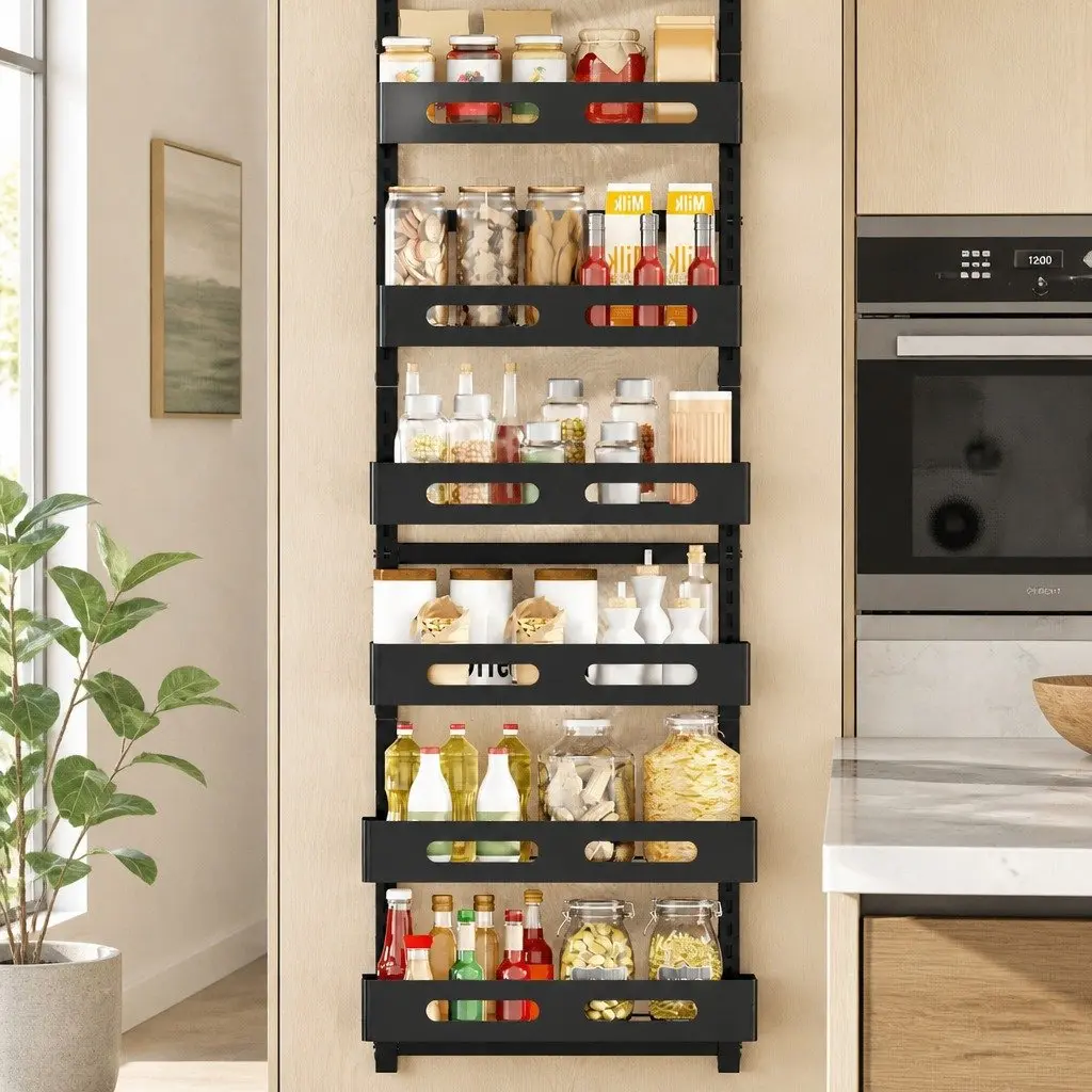 Over the Door Organizer Metal 6 Tier Adjustable Black Storage Rack