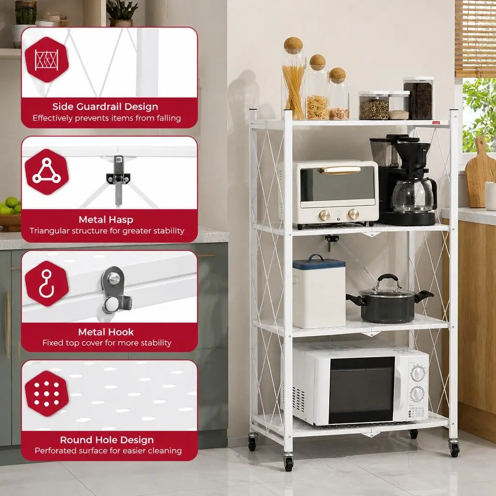 3-Tier Foldable Storage Shelf with Lockable Wheels