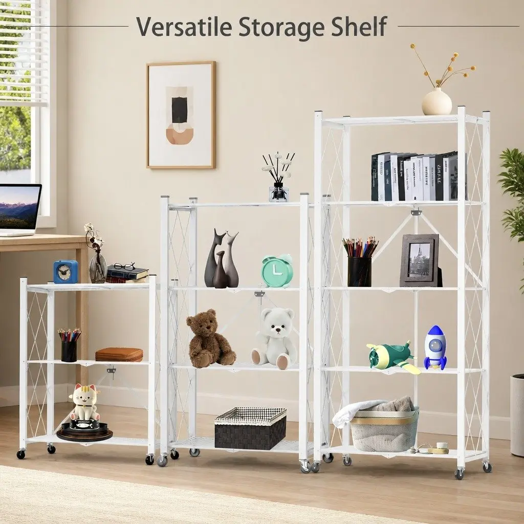 3-Tier Foldable Storage Shelf with Lockable Wheels