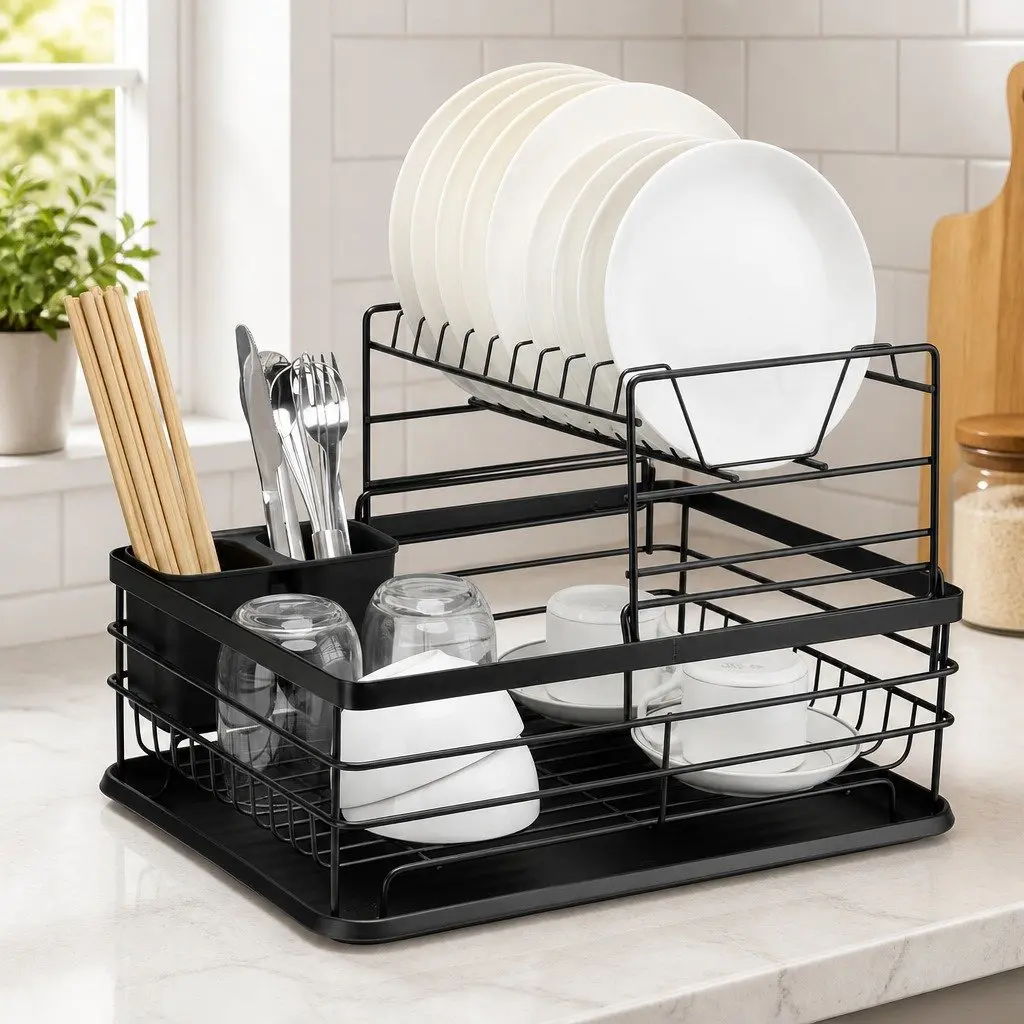 2-Tier Dish Drying Rack with Drip Tray