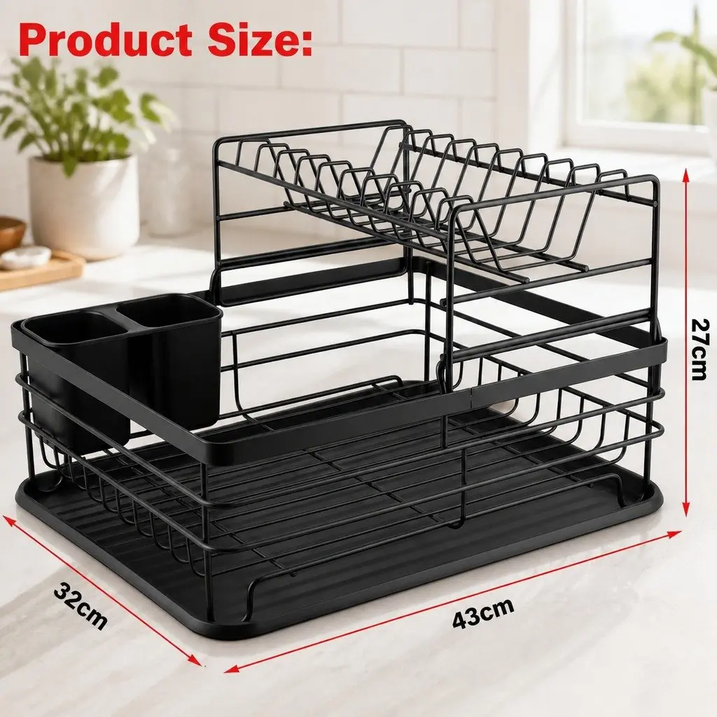 2-Tier Dish Drying Rack with Drip Tray