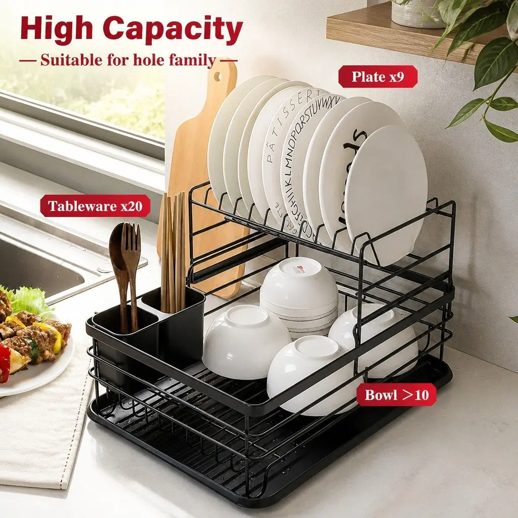 2-Tier Dish Drying Rack with Drip Tray