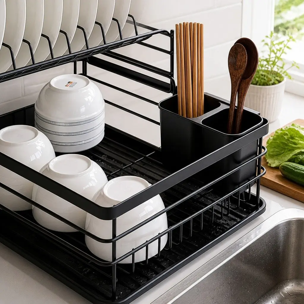 2-Tier Dish Drying Rack with Drip Tray