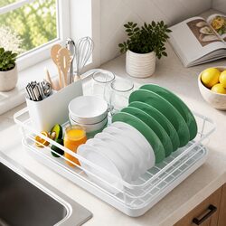 Two-Level Kitchen Dish Drying Rack with Drip Tray
