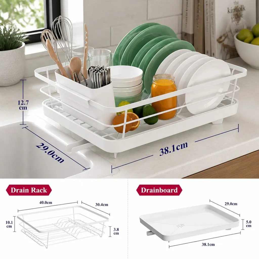 Two-Level Kitchen Dish Drying Rack with Drip Tray