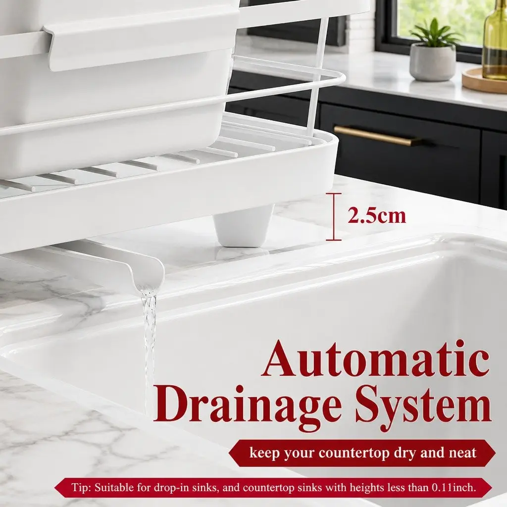 Two-Level Kitchen Dish Drying Rack with Drip Tray