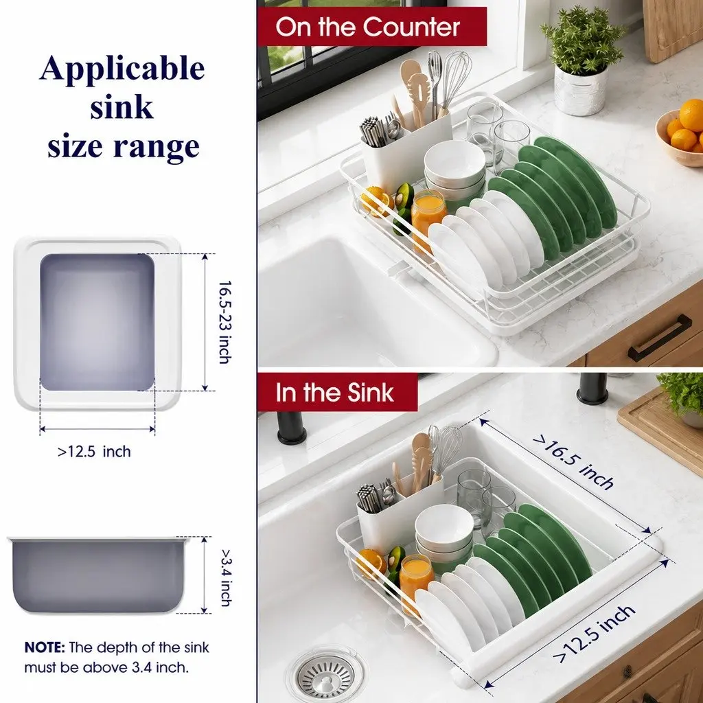 Two-Level Kitchen Dish Drying Rack with Drip Tray