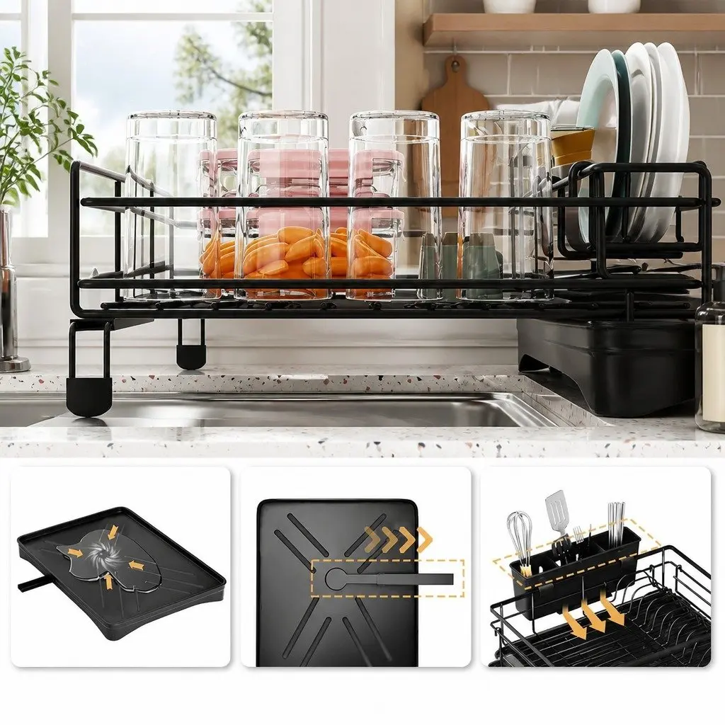 Expandable 2-Tier Dish Drying Rack for Kitchens
