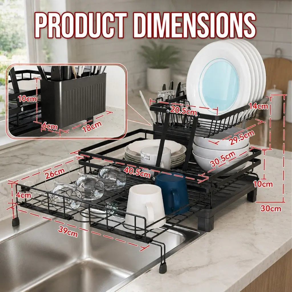 Expandable 2-Tier Dish Drying Rack for Kitchens