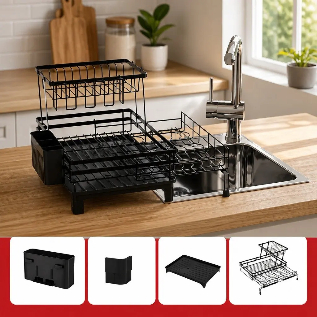 Expandable 2-Tier Dish Drying Rack for Kitchens