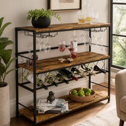 Durable Large Wine Rack with Wood Countertop and Glass Holder