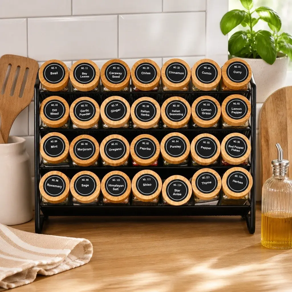Glass Spice Jars 24 Pack with Bamboo Lids