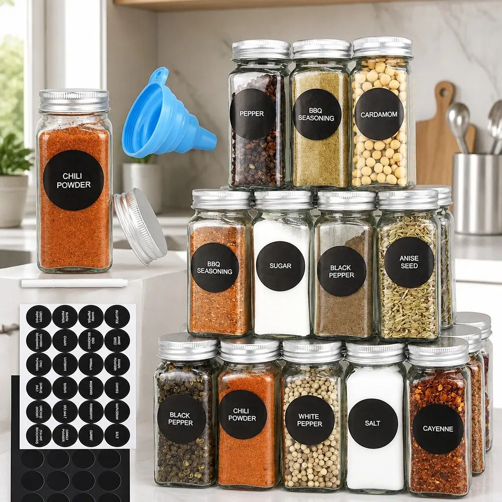 Glass Spice Jars 24 Pack with Lids