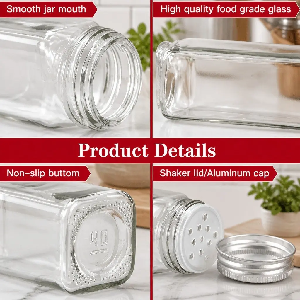 Glass Spice Jars 24 Pack with Lids