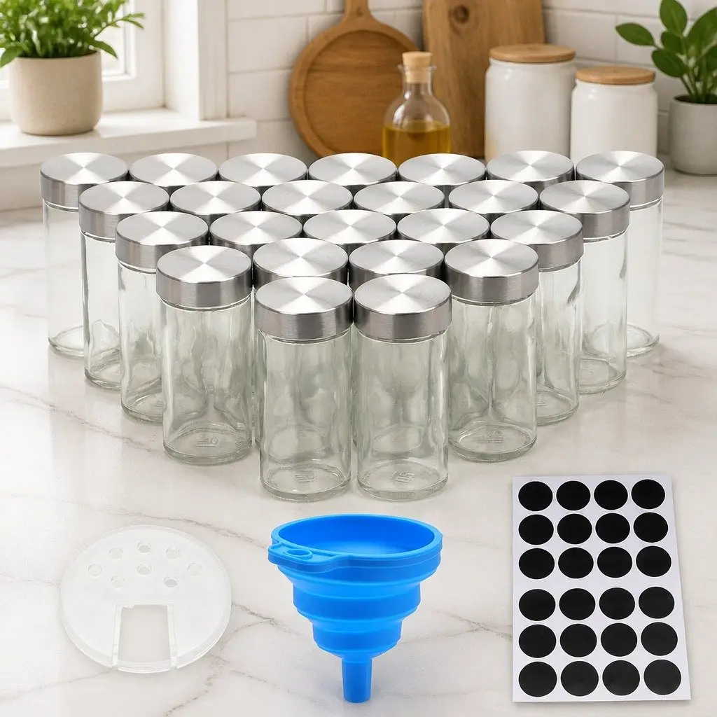 Glass Spice Jars 24 Pack with Lids