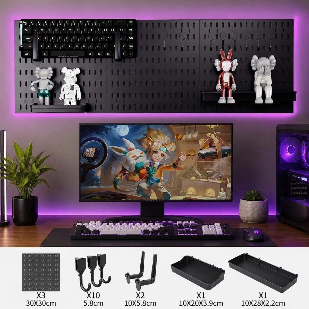 Modular Black Pegboard Organizer Kit with Accessories