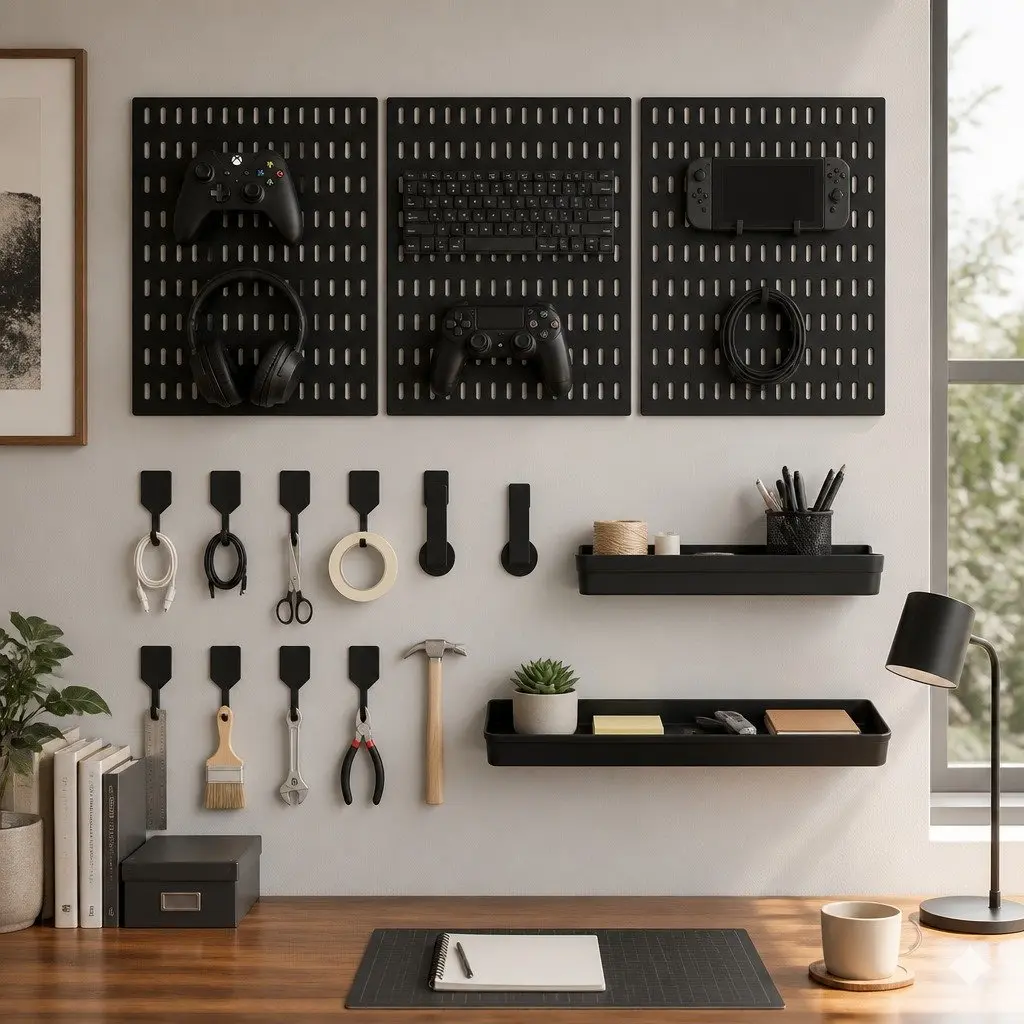 Modular Black Pegboard Organizer Kit with Accessories