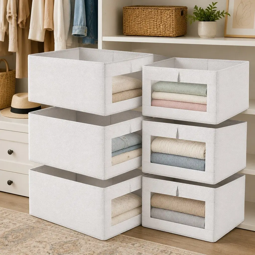 Closet Storage Bins 6 Pack with Clear Windows