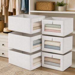 Durable Closet Storage Bins 6 Pack with Clear Windows