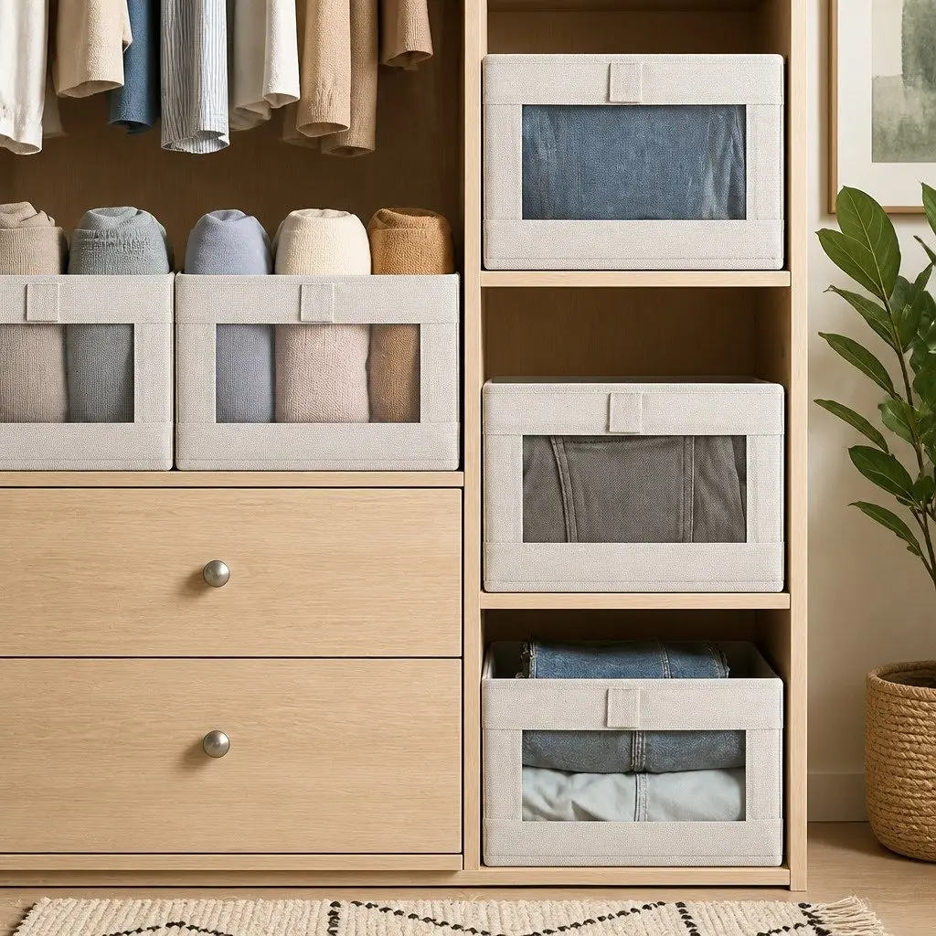 Closet Storage Bins 6 Pack with Clear Windows