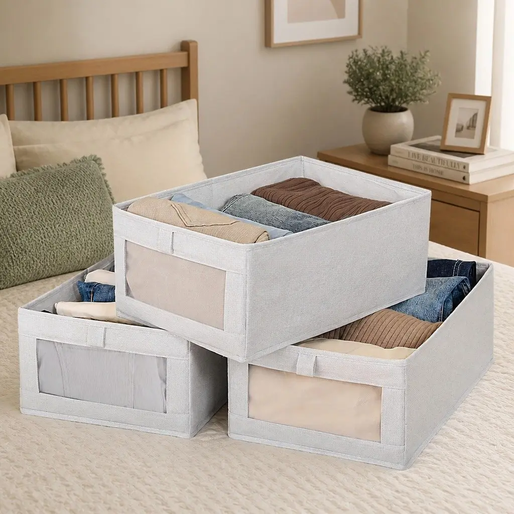 Closet Storage Bins 6 Pack with Clear Windows