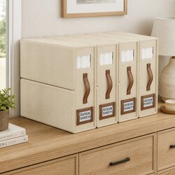 Bed Sheet Organizer Storage Box Set of 4 Foldable Container with Clear Window