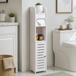 Tall Slim Bathroom Cabinet with Built-in Toilet Paper Holder
