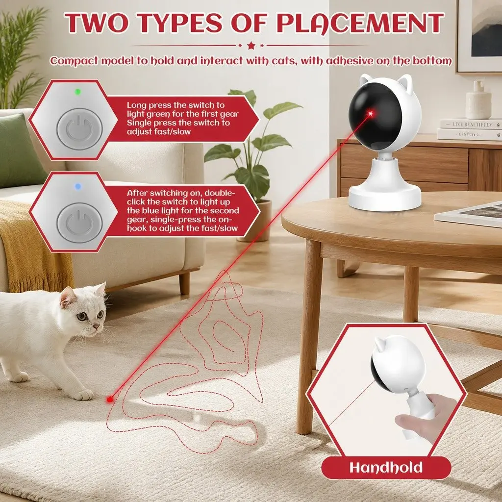 Interactive Laser Toy for Cats Adjustable Vertical Angle USB Rechargeable with Two Speed Settings
