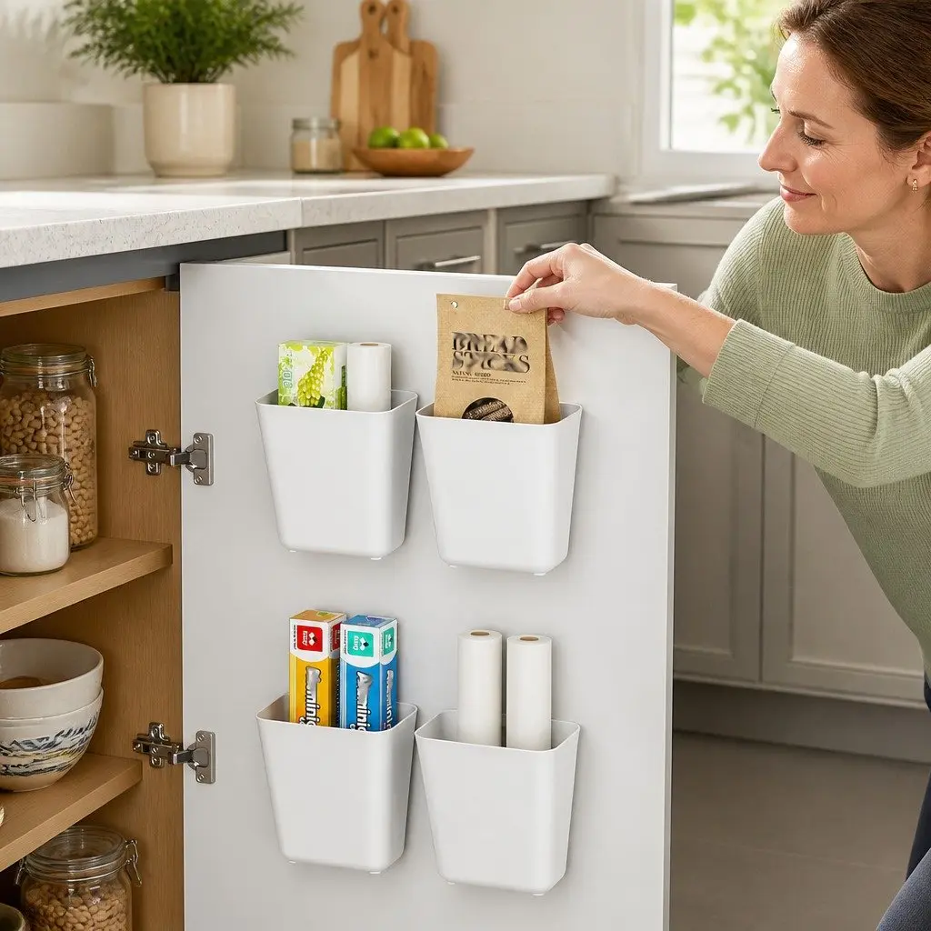 4-Pack Durable Self-Adhesive Wall Storage Boxes