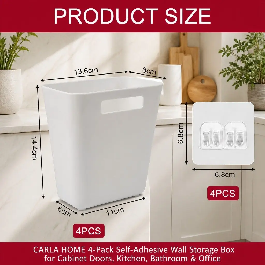 4-Pack Durable Self-Adhesive Wall Storage Boxes