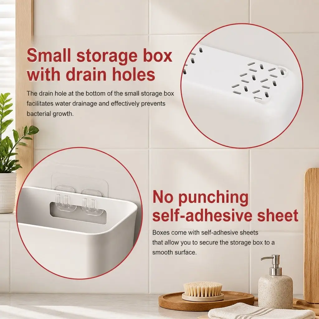 4-Pack Durable Self-Adhesive Wall Storage Boxes