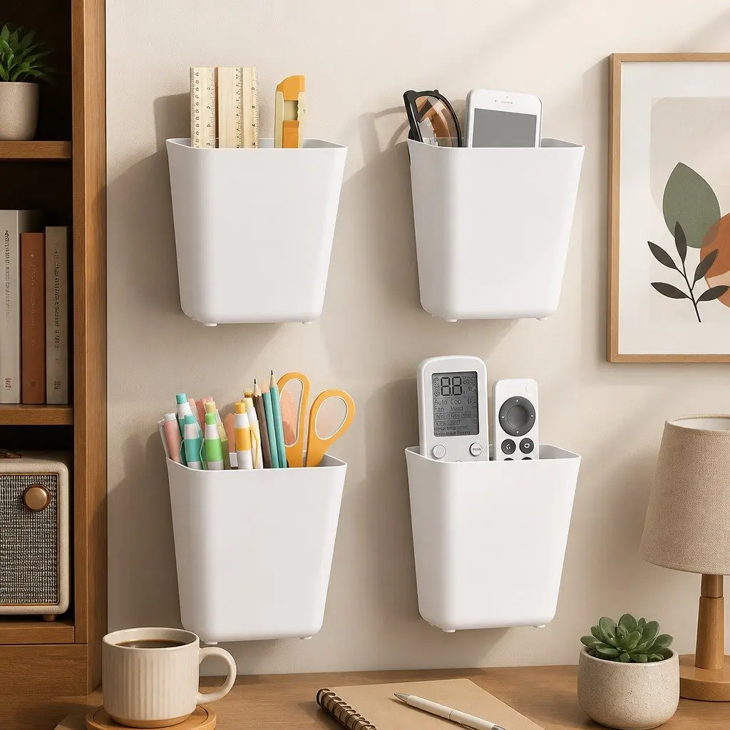 4-Pack Durable Self-Adhesive Wall Storage Boxes