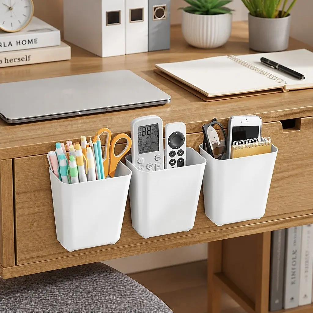 4-Pack Durable Self-Adhesive Wall Storage Boxes