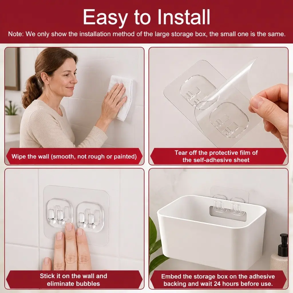 4-Pack Durable Self-Adhesive Wall Storage Boxes