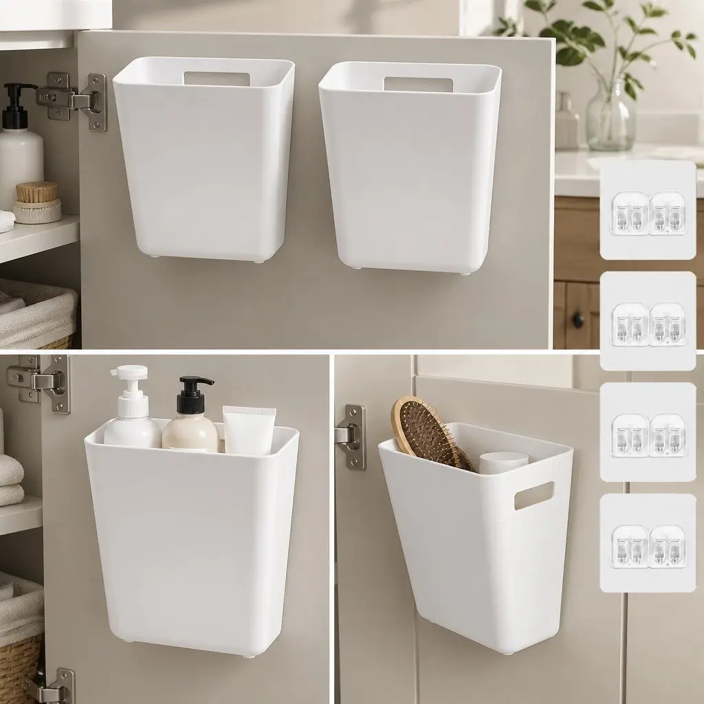 4-Pack Durable Self-Adhesive Wall Storage Boxes