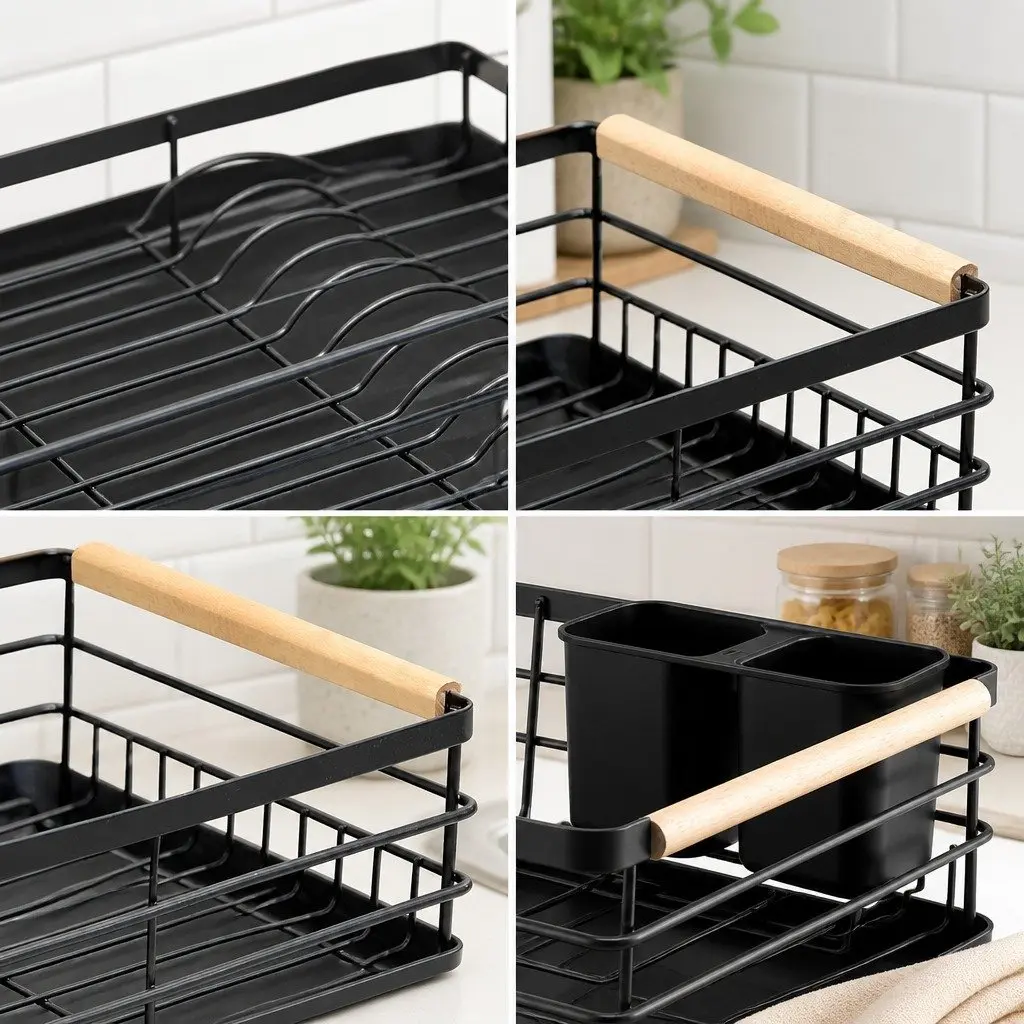 Dish Drying Rack with Wooden Handles