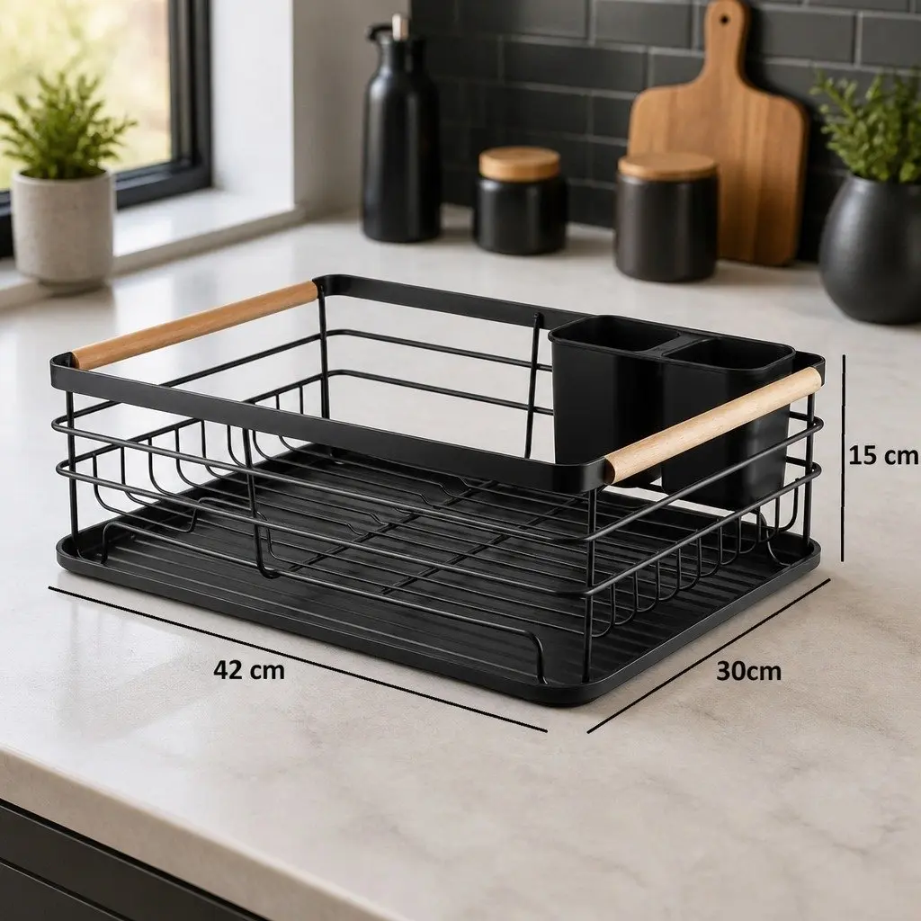 Dish Drying Rack with Wooden Handles