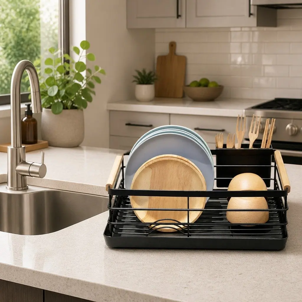 Dish Drying Rack with Wooden Handles