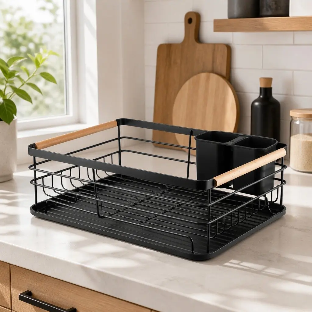 Dish Drying Rack with Wooden Handles