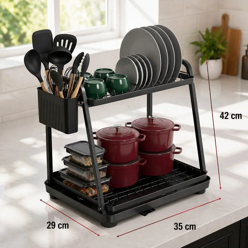 2-Tier Dish Drying Rack with Drainage Tray