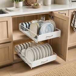 Pull Out Dish Rack for Kitchen Cabinet Slide Out Drawer Organizer Plates Bowls