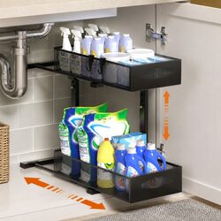 Adjustable 2-Tier Under Sink Organizer with Sliding Shelves