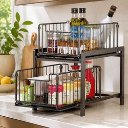 2 Tier Sliding Cabinet Organizer Drawer Storage Rack Kitchen Bathroom Under Sink