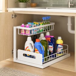 Under Sink Organiser 2 Tier Sliding Drawers Kitchen Bathroom Cabinet Storage