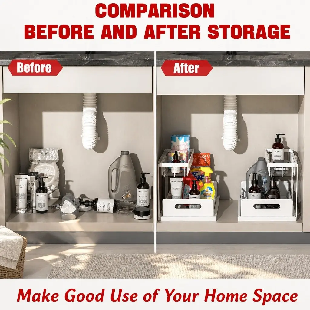 2-Tier Under Sink Organiser with Sliding Drawers