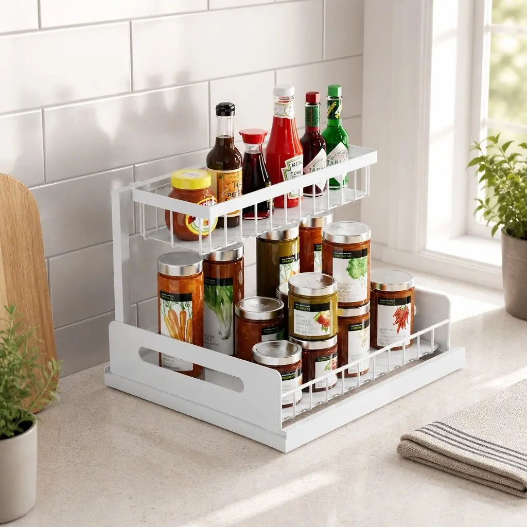 2-Tier Under Sink Organiser with Sliding Drawers