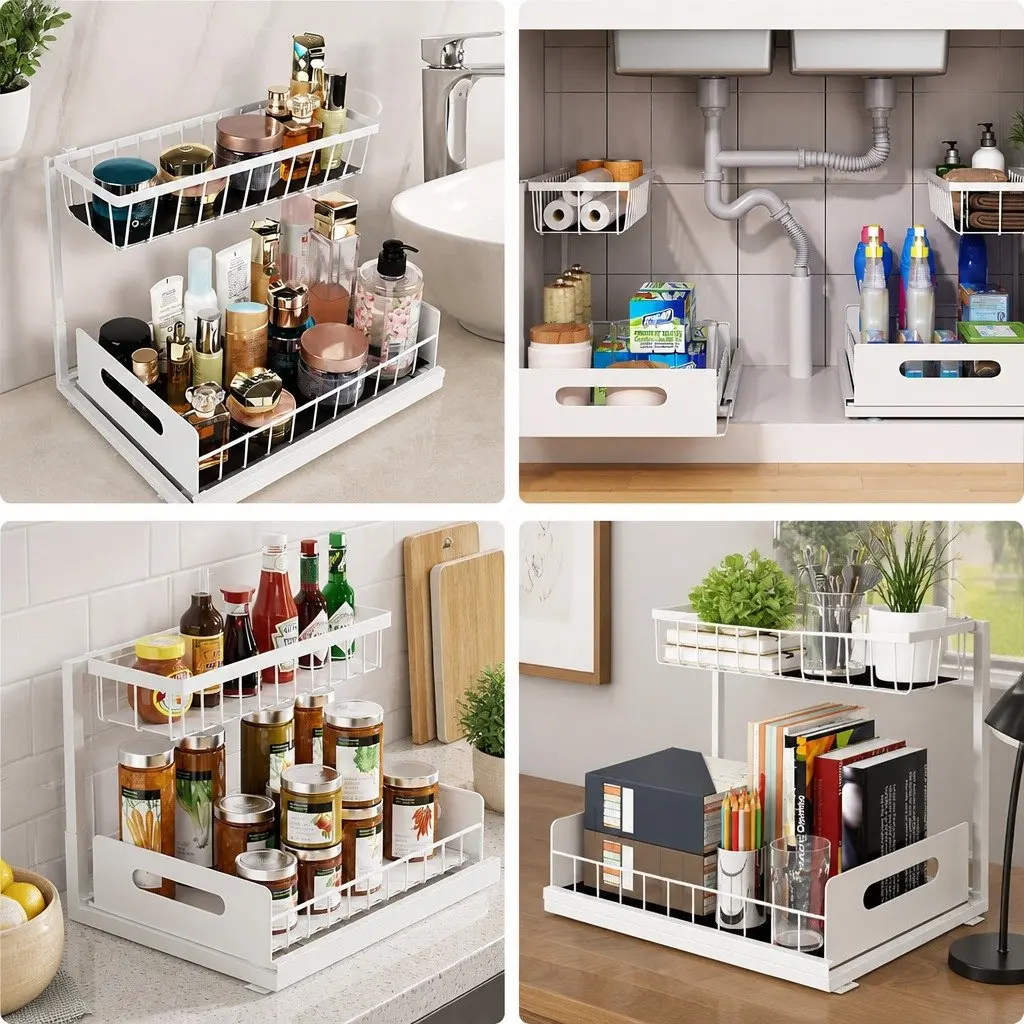 2-Tier Under Sink Organiser with Sliding Drawers